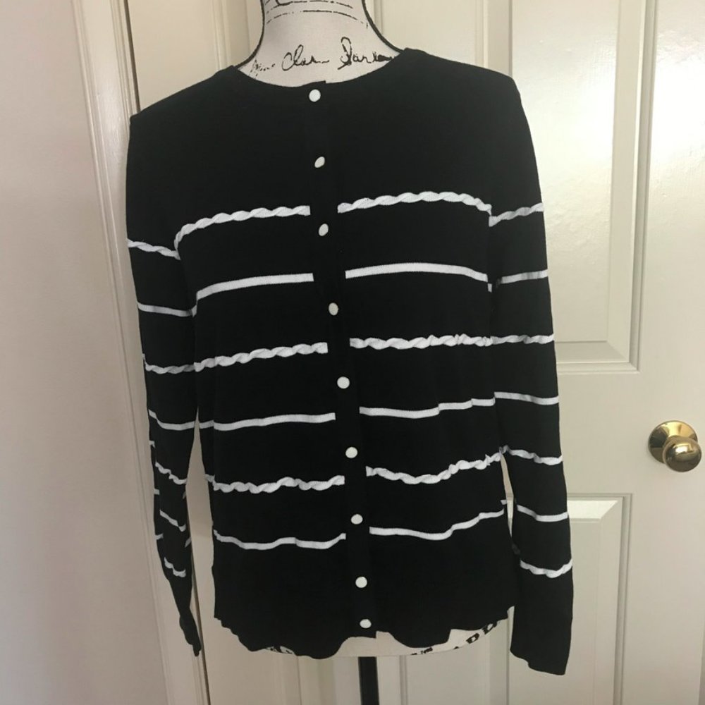 Women's Charter Club Cardigan Black White L